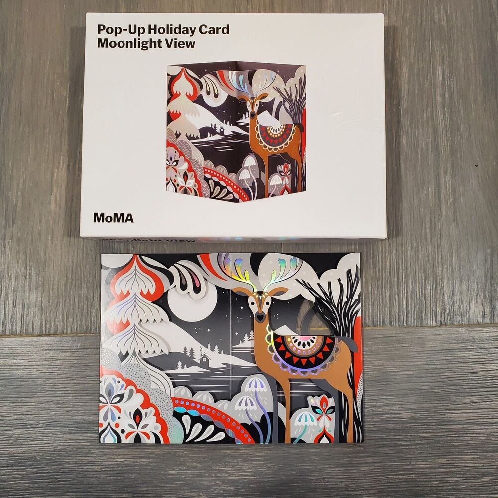 MoMA Design Pop Up Christmas Holiday Card Moonlight View Deer *1 Card & Envelope